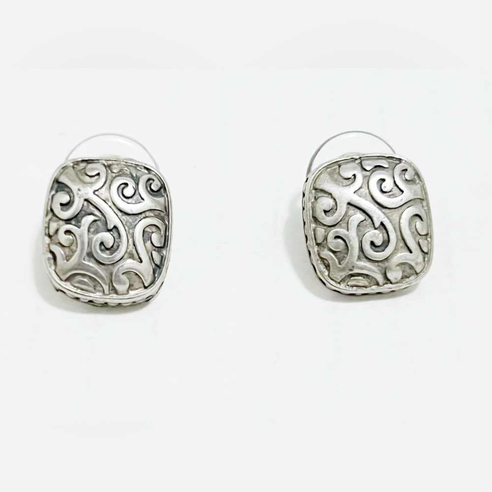 925 Sterling Silver - Vintage Dark Tone Open Swirl Square Drop Earrings